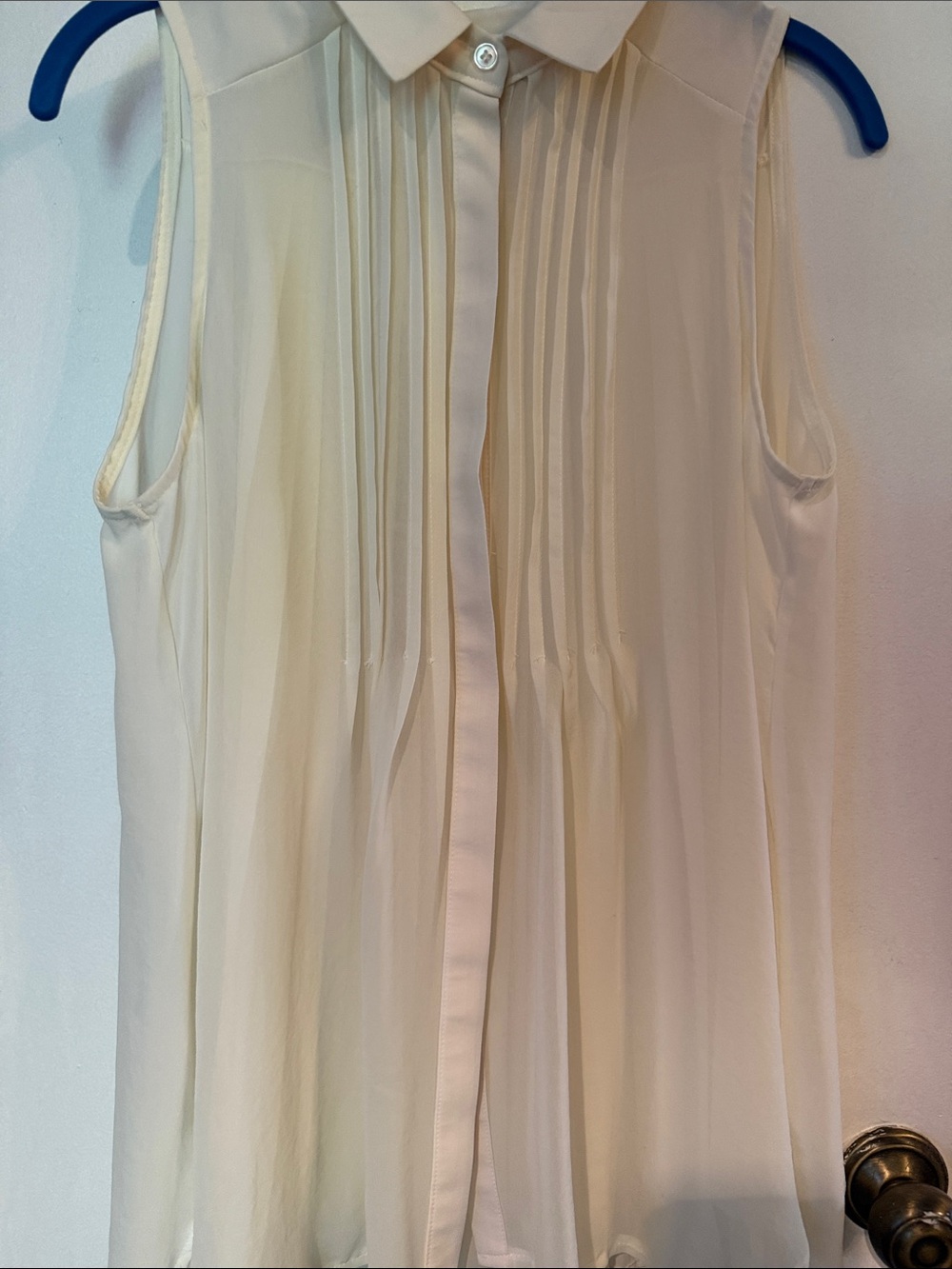 Sleeveless Pleated Button-Front Blouse - Cream